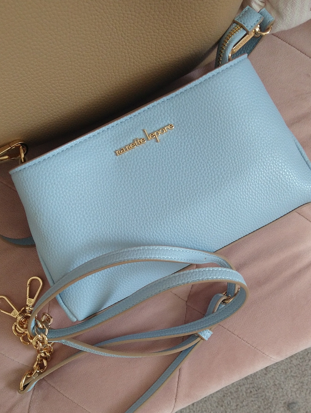 Nanette Lepore Pale Blue Pebbled Leather Crossbody